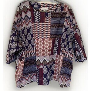J Jill Multicolor Patchwork Print‎ 3/4 Sleeve Blouse Top